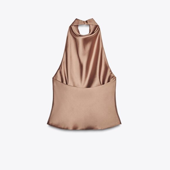 ZARA Mid-camel Satin Effect Halter Top – Size M – NWT Brand New with Tags - Picture 8 of 12